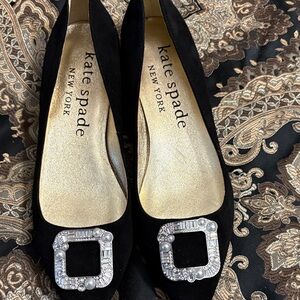 Kate Spade Black Flats with Silver Embellished Buckle